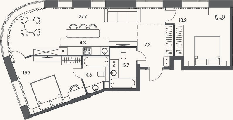 Планировка: 3-к, 83,4 м²