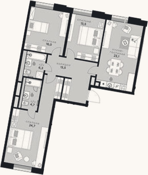 Планировка: 4+ к, 101,8 м²