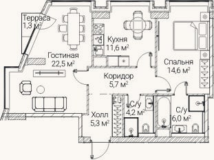 Планировка: 2-к, 67,2 м²