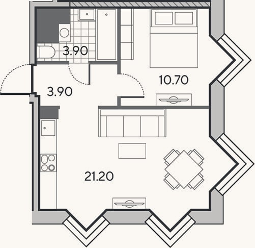 Планировка: 2-к, 39,7 м²