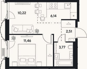 Планировка: 2-к, 34,1 м²