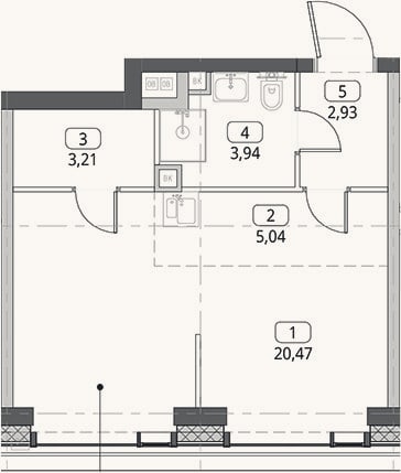 Планировка: Студия, 35,6 м²
