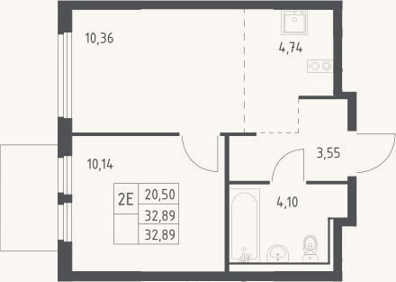 Планировка: 2-к, 32,9 м²