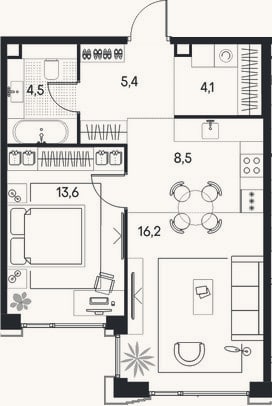 Планировка: 2-к, 52,3 м²