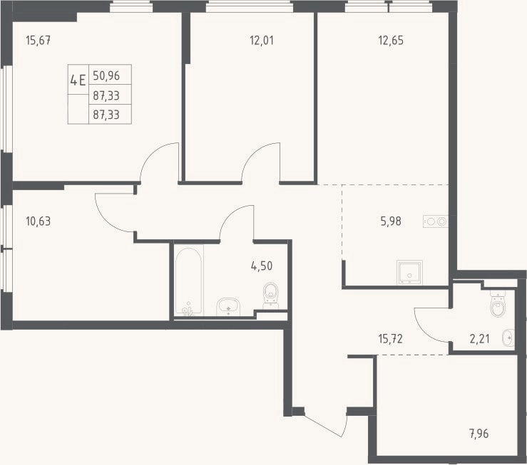 Планировка: 4+ к, 87,3 м²