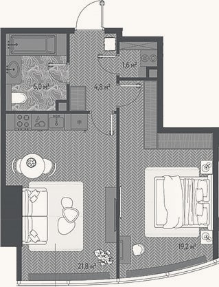 Планировка: 2-к, 53,4 м²