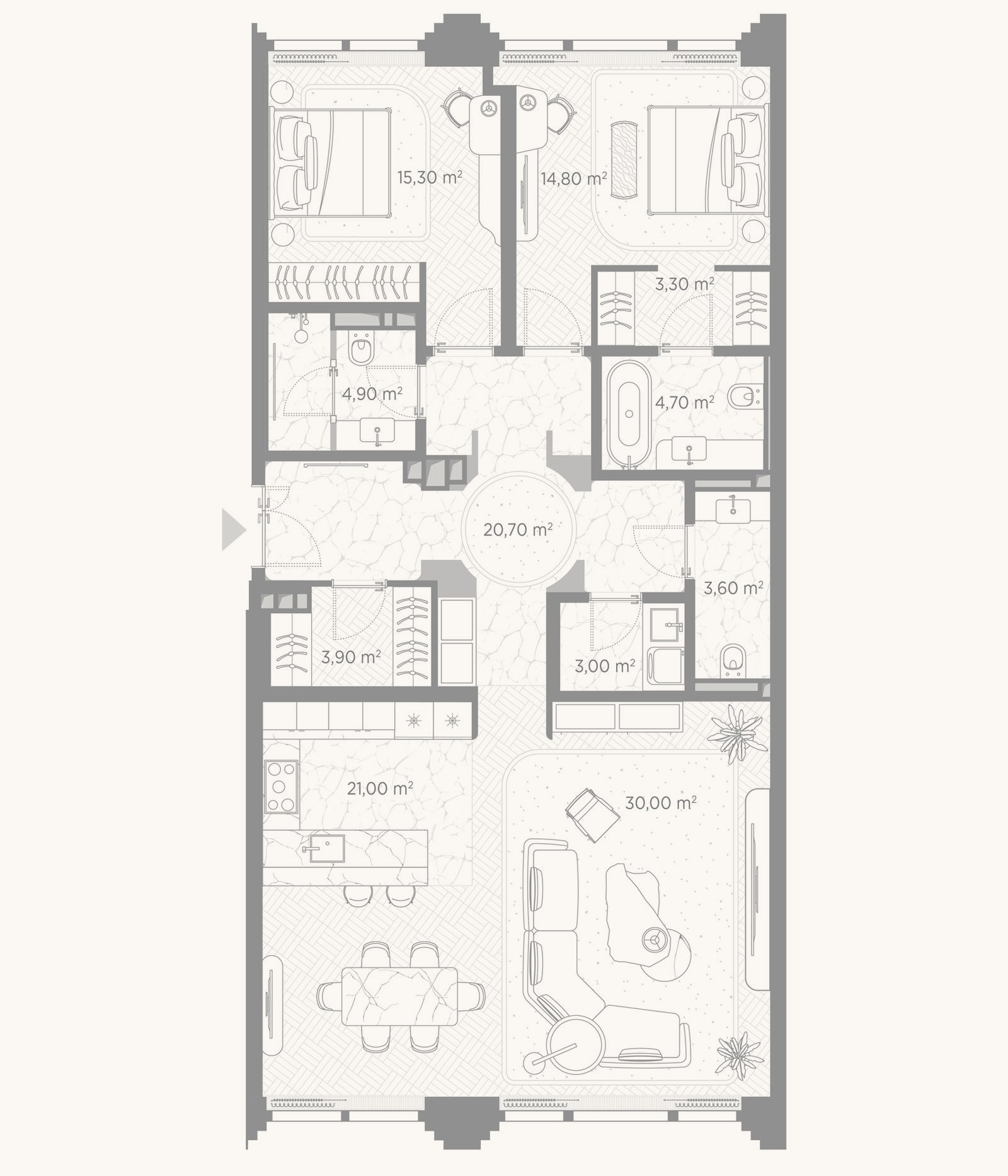 Планировка: 2-к, 125,2 м²