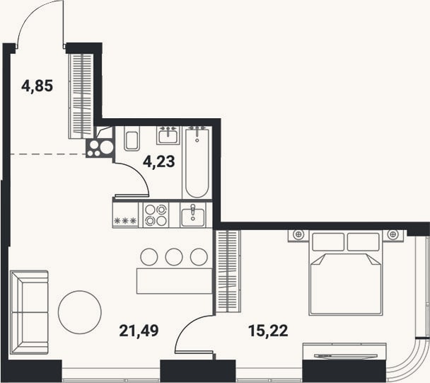 Планировка: 2-к, 45,7 м²