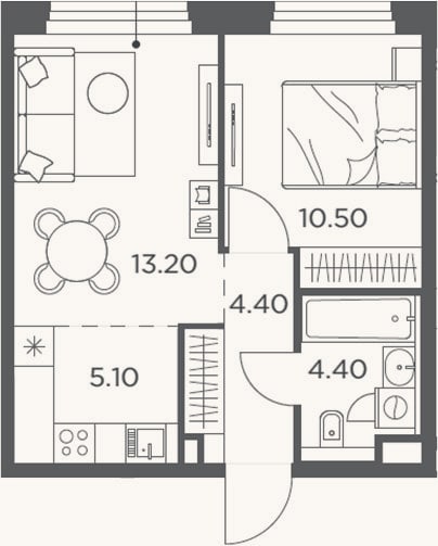 Планировка: 2-к, 37,6 м²