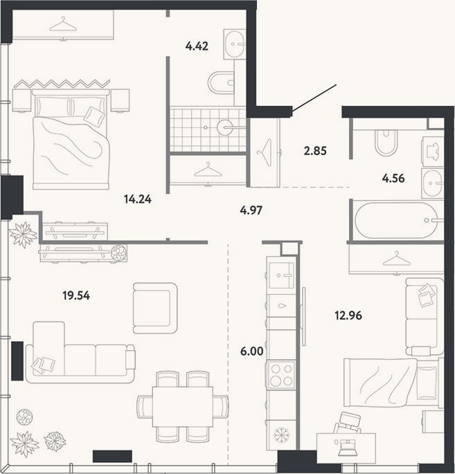 Планировка: 2-к, 69,5 м²