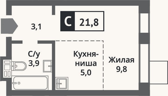 Планировка: Студия, 21,8 м²