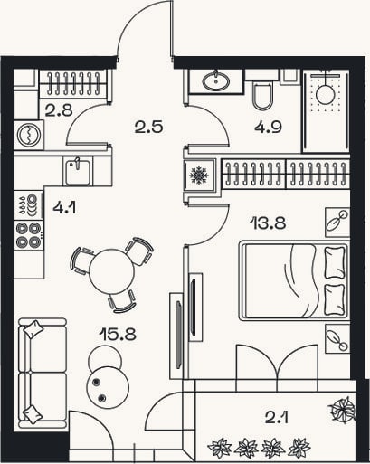 Планировка: 2-к, 43,9 м²