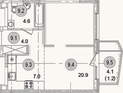 Планировка: Студия, 36,5 м²