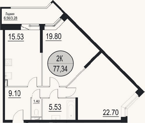 Планировка: 3-к, 74,1 м²