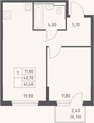 Планировка: 2-к, 40,7 м²