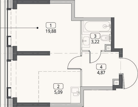 Планировка: Студия, 33,1 м²
