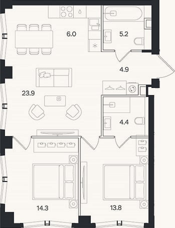 Планировка: 3-к, 72,5 м²