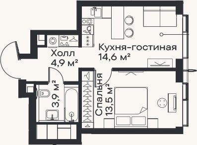 Планировка: 2-к, 36,9 м²