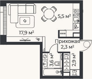 Планировка: Студия, 32,2 м²