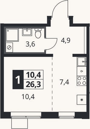Планировка: Студия, 26,3 м²