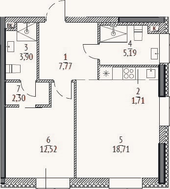 Планировка: 2-к, 55,3 м²