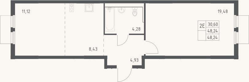 Планировка: 2-к, 48,2 м²