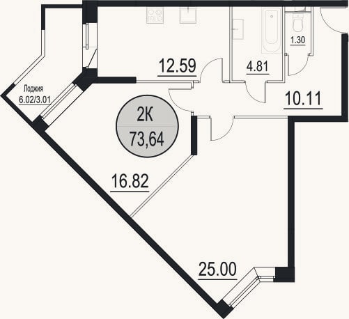 Планировка: 2-к, 70,6 м²