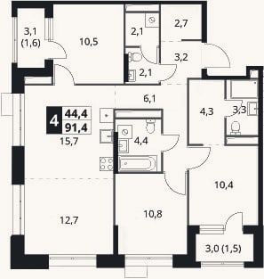 Планировка: 4+ к, 88,3 м²