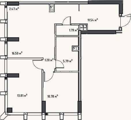 Планировка: 3-к, 64,9 м²