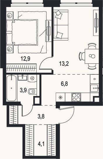 Планировка: 2-к, 44,7 м²