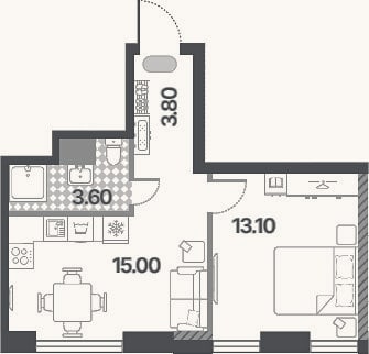 Планировка: 2-к, 35,5 м²