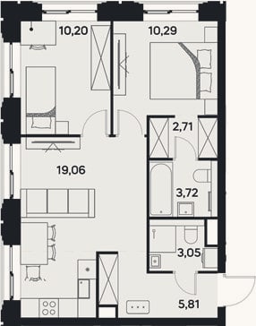 Планировка: 3-к, 54,8 м²