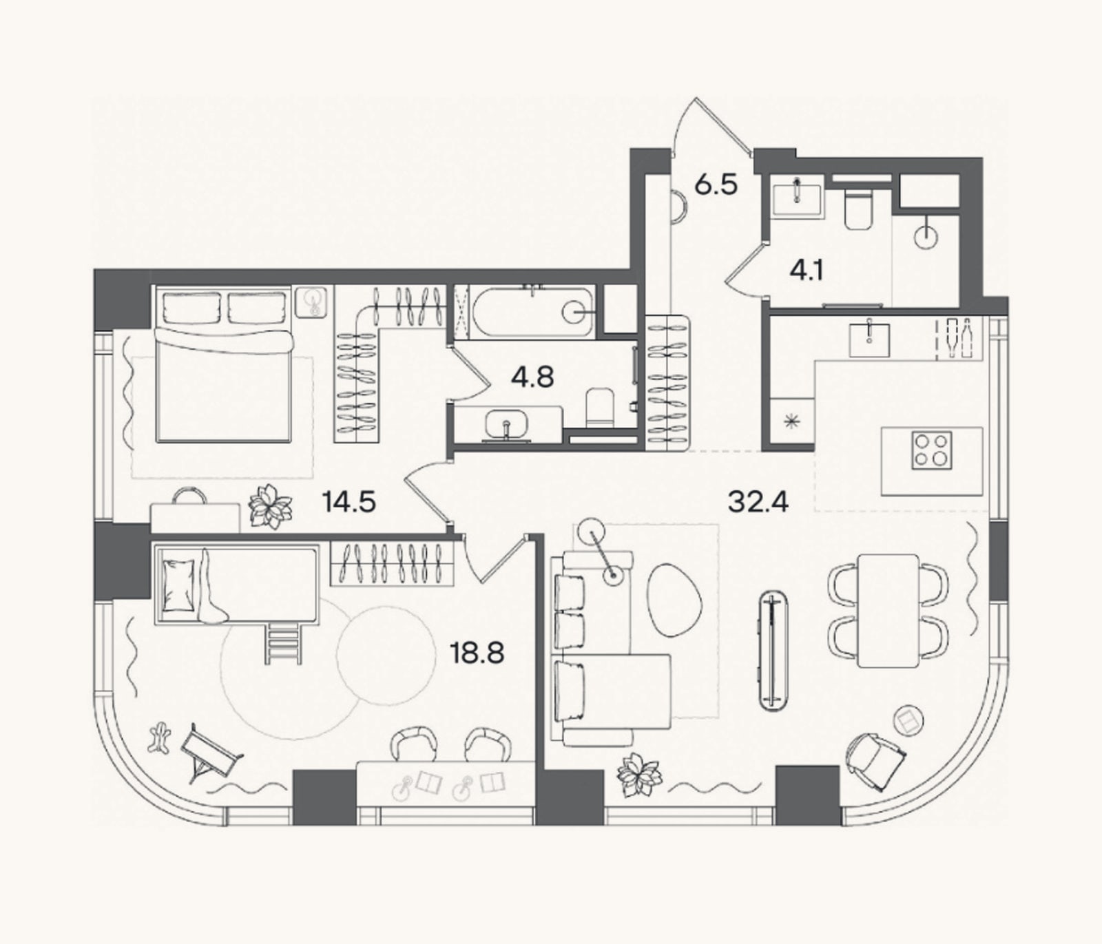 Планировка: 3-к, 81,1 м²