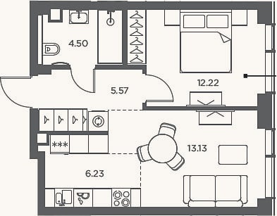 Планировка: 2-к, 41,7 м²