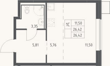 Планировка: Студия, 26,4 м²
