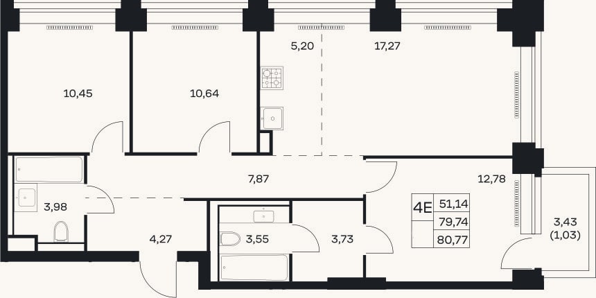 Планировка: 4+ к, 79,7 м²