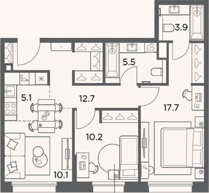 Планировка: 3-к, 65,2 м²