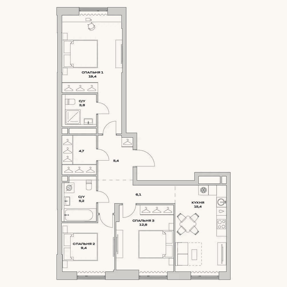 Планировка: 4+ к, 83,5 м²