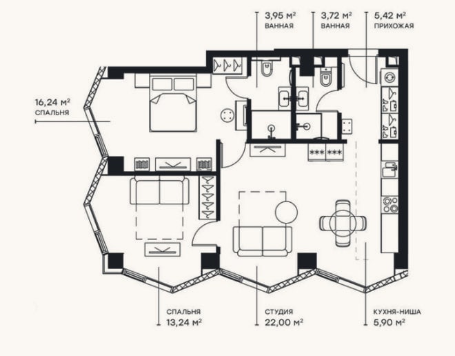 Планировка: 3-к, 70,3 м²