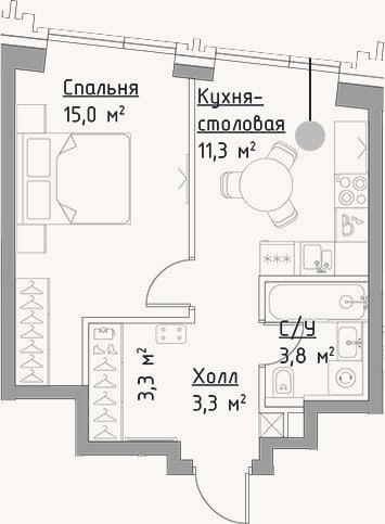 Планировка: 1-к, 36,7 м²