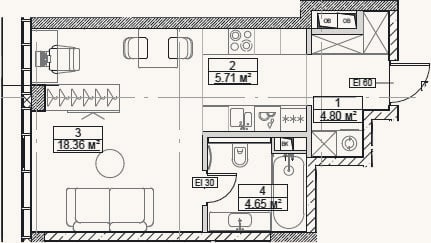Планировка: Студия, 33,5 м²