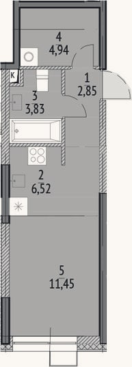 Планировка: Студия, 29,6 м²