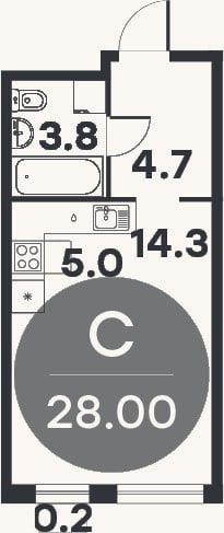 Планировка: Студия, 27,8 м²