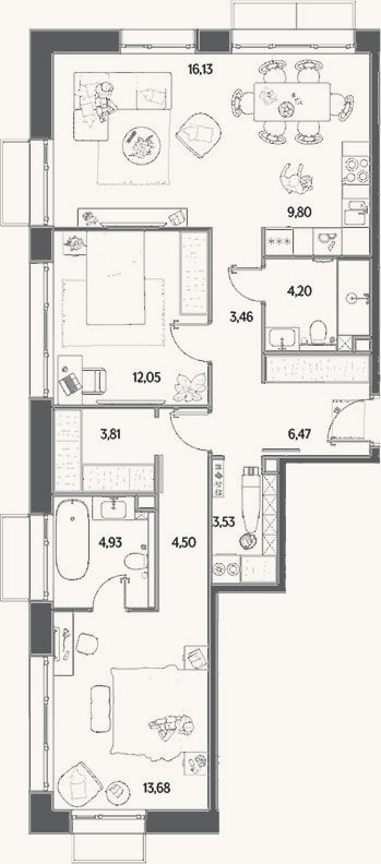 Планировка: 3-к, 82,6 м²