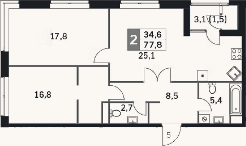 Планировка: 3-к, 75,3 м²