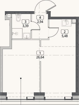 Планировка: Студия, 38,5 м²