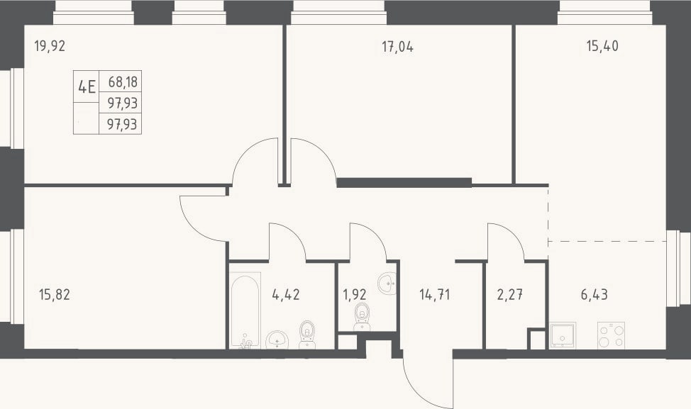 Планировка: 4+ к, 97,9 м²