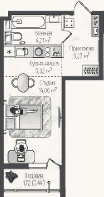 Планировка: Студия, 29,5 м²