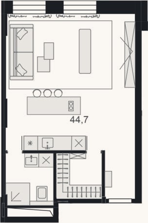 Планировка: Своб. план., 44,8 м²