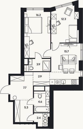 Планировка: 3-к, 71 м²